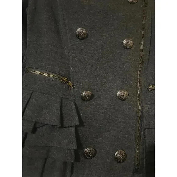 Deja Vu Jacket S Gray Military Ruffled Hem Edgy Chic - Picture 3 of 7